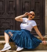 MINI FALDA TUL AZUL PETROLEO - Imagen 3