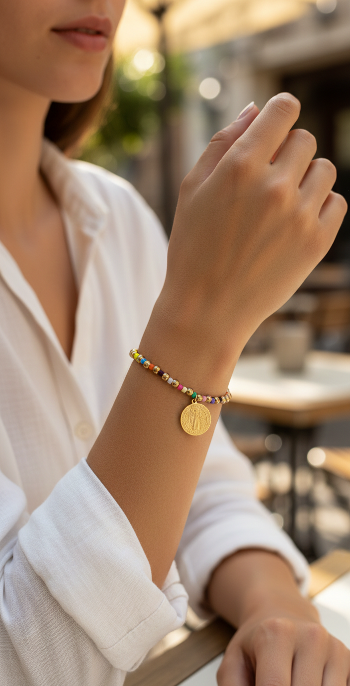 1770513690842 PULSERA MULTICOLOR MEDALLA - Imagen 1