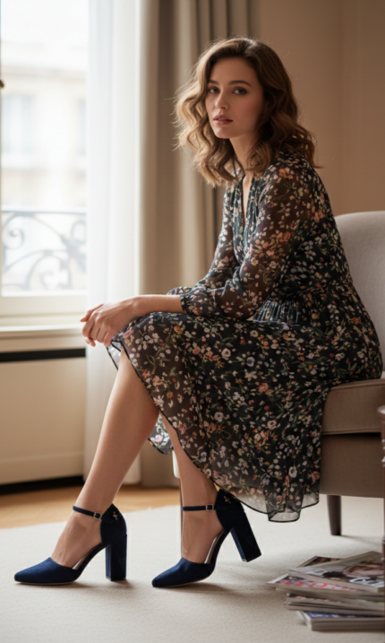 ZAPATO SALON TACON TRICOLOR AZUL