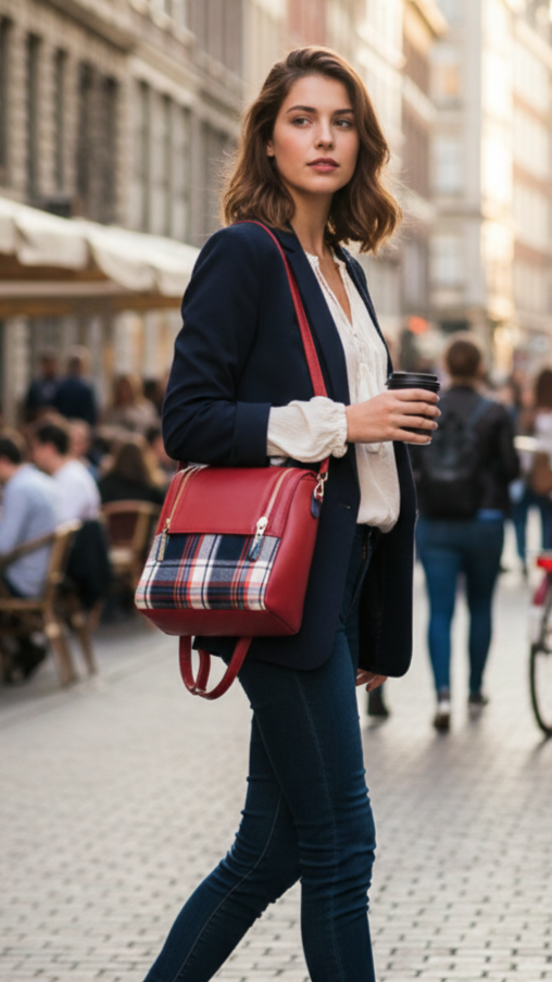 1771193567204 MOCHILA CUADROS PIEL ROJO - Imagen 1