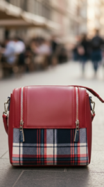MOCHILA CUADROS PIEL ROJO - Imagen 2